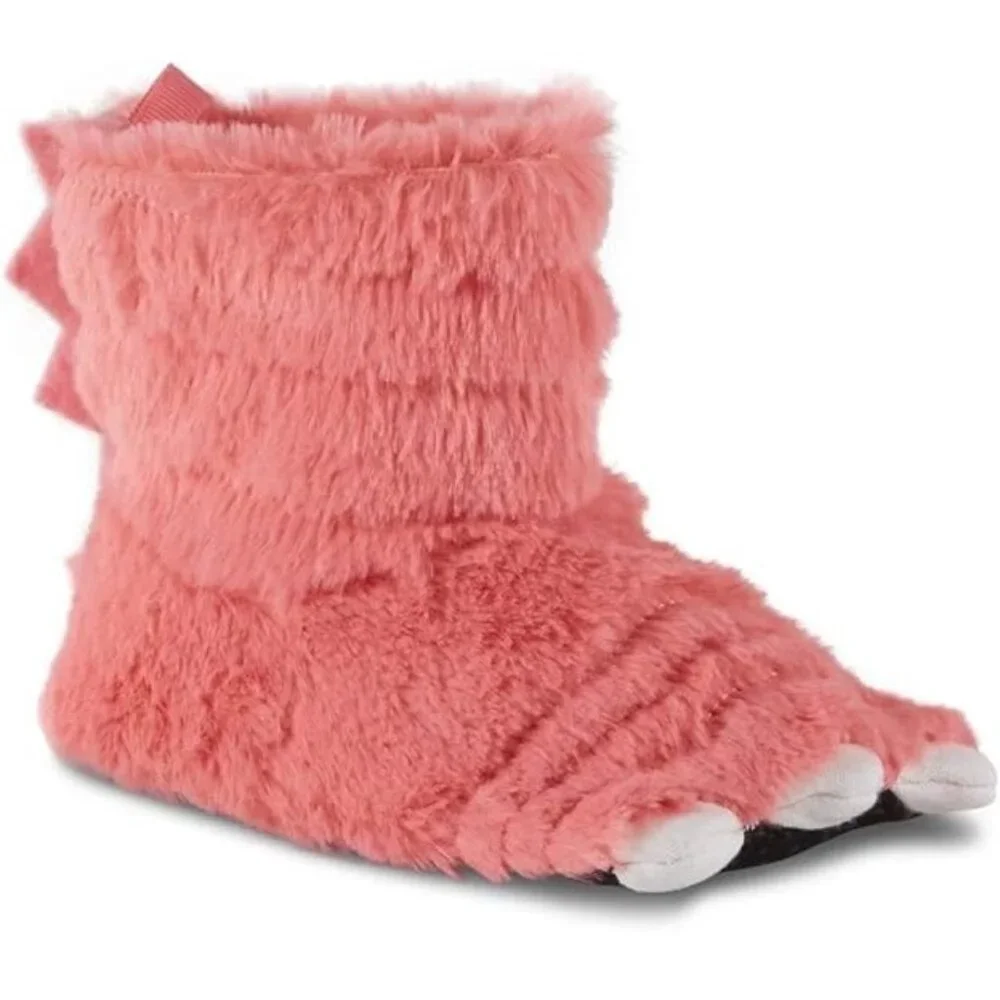 Girls Simply Stated Pink DINOSAUR Monster Fur Bootie Slippers Size 13/1 2/3 NWT